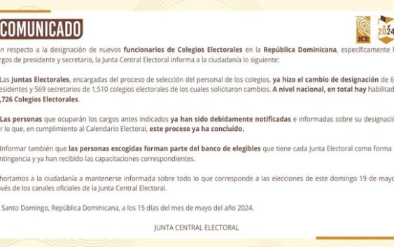 Junta Central Electoral sustituye personal de colegios electorales; Anexo: Cartas