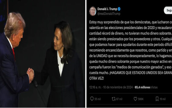 Presidente Donald Trump ofrece auxilio a Kamala Harris tras quiebra; Quedó con US$ 20 MM en deuda; Vídeos